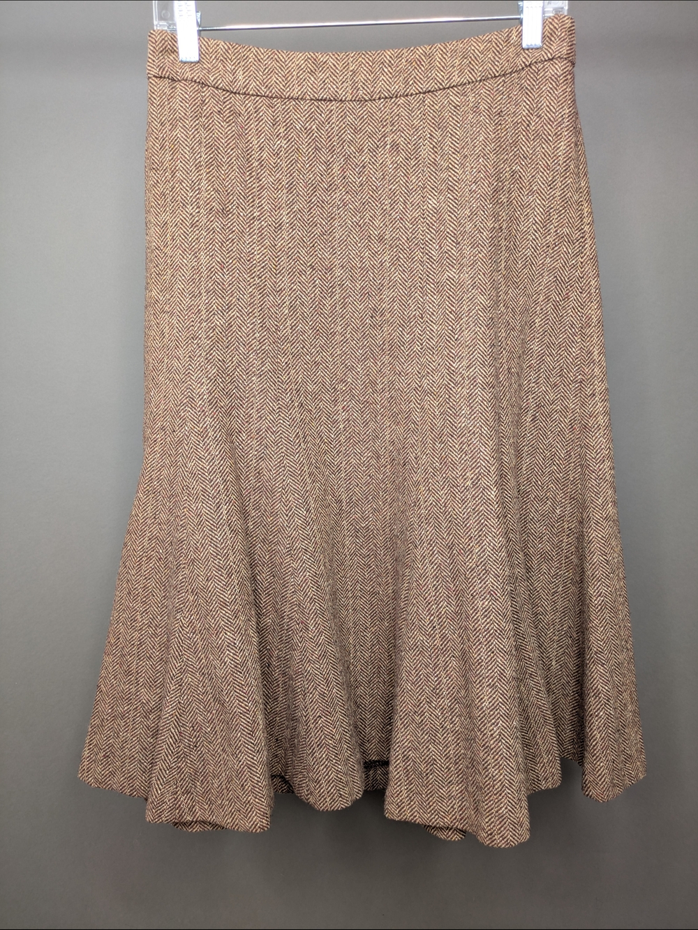 H&M Tweed Flared Midi Skirt in Brown